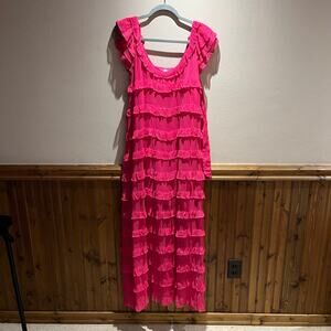 NWT Cleobella Milana Ankle Dress Sz S Magenta Ruffle Feminine Coquette